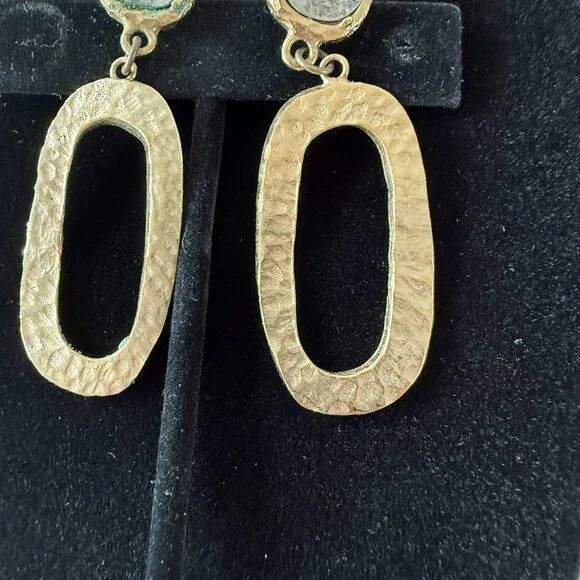 Tat 2 Designs Hammered Silver & Gold Dangle Earrings - Picture 3 of 4